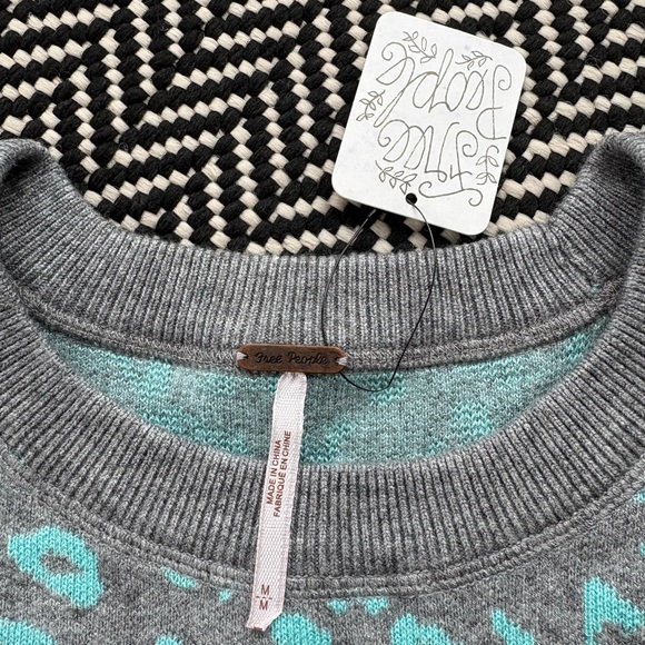 Free People Gray and Blue Leopard Patterned Sweater - Picture 3 of 6